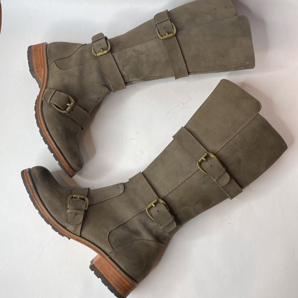 Fortress of Inca Delrey Belted Biker Gray Leather Boots Size 7